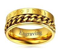 FaithHeart Engraved Anxiety Fidget Rings Gold Plated Nordic Viking Symbol Spinner Ring Solid Stainless Steel Norse Runes Rings Size Z+1