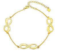 FaithHeart Engraved Endless Love Anklets for Girlfriends Custom S925 Sterling Silver Infinity Foot Chain 21CM+5CM, Gold Plated Womens Anklet Summer Jewelry