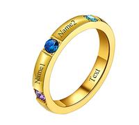 FaithHeart Engraving Custom Birthstone Rings Gold Plated 3 Names Engraved Finger Band Size J 1/2-V 1/2 Womens Thumb Ring Personalised Gifts for Family Kids