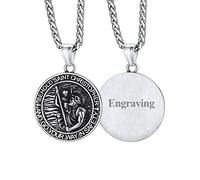 FaithHeart Engraving Custom St Christopher Necklace Stainless Steel, Antique Coin Medal Saint Christopher Pendant Jewellery, God Blessing Gifts for Children Parents Friend