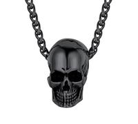 FaithHeart Evil Skull Pendant Gothic Necklace for Boyfriends Black Steel Skull Head Neck Charm with Solid Chain 55cm+5cm