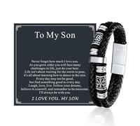 FaithHeart Gift To My Dad Son Man Celtic Jewellery Braided Leather Bracelet for Men 23cm Cool Black Wristband Bracelets Sturdy Clasp