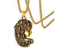 FaithHeart Greek Poseidon/Medusa Pendant Necklace for Men Women, Silver/Black/Gold Stainless Steel Ancient Greece Protection Necklace Mens Amulet Jewelry, Stainless Steel, Cubic Zirconia