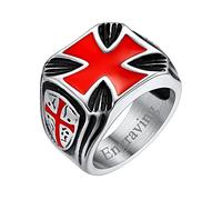 FaithHeart Jerusalem Crusader Cross Ring for Man, Engraved Knights Templar Stainless Steel Signet Rings Size V 1/2, Antique Medieval Amulet Ring