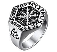 FaithHeart Mans Viking Ring Talisman Jewellery Stainless Steel Punk Compass Rings Nordic Vegvisir Amulet Ring for Him Size Z+1