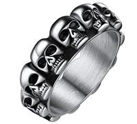 FaithHeart Men Rings Skull Jewellery Silver Plated Gothic Ring Stainless Steel Skull Band Rings Size T 1/2 Boys Ring for Kids