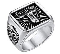 FaithHeart Mens Chunky Rings Norse Mythology Jewellery Stainless Steel Wolf Ring Lucky Vikings Charm Viking Gifts for Man Size Z+3