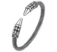 FaithHeart Men's Cuff Bangle Bracelet, Gothic Skull Bullet Charm Stainless Steel Bracelet Adjustable, Punk Biker Bracelets Perfect Gifts for Fathers Day Halloween