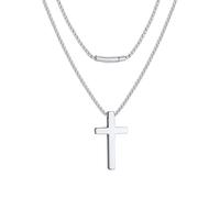 FaithHeart Mens Necklace Silver Cross Pendant Sturdy Chain with Push Button Stainless Steel Cross Necklaces Chain 24" inches