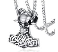 FaithHeart Men's Necklace Stainless Steel Viking Hammer Pendant with Chain