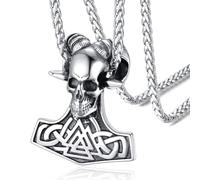 FaithHeart Men's Necklace Stainless Steel Viking Hammer Pendant with Chain