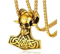 FaithHeart Men's Necklace Stainless Steel Viking Hammer Pendant with Chain