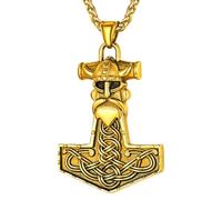 FaithHeart Men's Necklace Stainless Steel Viking Hammer Pendant with Chain