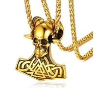 FaithHeart Men's Necklace Stainless Steel Viking Hammer Pendant with Chain