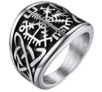 FaithHeart Men's Nordic Ring Vintage Style Norse Vegvisir Compass Rings Solid Stainless Steel Biker Ring for Gent Size Z+1