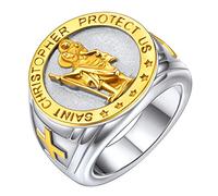 FaithHeart Mens Religious Ring Stainless Steel Saint Christopher Protect Us Finger Band Talisman Amulets Boys Pinky Rings Size S (Gift Packaging Included)