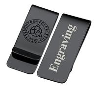 FaithHeart Men's Slim Wallet Engraved, Cool Black Plated Celtic Knot Money Clip, Solid Stainles Steel Credit Card Bills Cash Holder, Males Gift for Birthday Anniversary