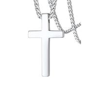 FaithHeart Necklace Men Cross Necklaces Stainless Steel Plain Cross Silver Religious Chain for Dad Son Grandson