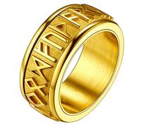 FaithHeart Nordic Runic Band Ring 9MM Stress Relieving Rotating Rings Punky Style Viking Ring for Protection Size Q Friendship Rings for Men Women