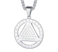FaithHeart Nordic Valknut Pendant Mythology Jewellery Ancient Odin Symbol Norse Rune Necklace Silver Viking Pendants Protective Jewelry Sturdy Chain Stainless Steel (55+5cm)