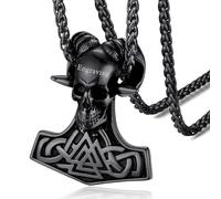 FaithHeart Nordic Viking Jewellery Claw Skull Necklace for Man Stainless Steel Hammer Pendant Occult Jewelry Black