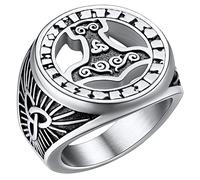 FaithHeart Norse Ring for Boyfriends Retro Viking Thor Hammer Runes Rings Stainless Steel Nordic Mjolnir Finger Ring Size T 1/2