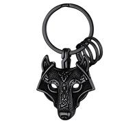 FaithHeart Norse Viking Thor Hammer Keychain for Men, Stainless Steel Mjolnir Key Rings Amulet Jewelry, 02. Wolf Head-black, Middle