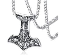 FaithHeart Norse Vikings Men's Necklace, Thor's Hammer Pendant, Rone/Celtic/God Odin Stainless Steel/Gold/Black with Chain 55 + 5 cm, Lucky Charm Jewellery for Men Boys Women