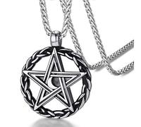 FaithHeart Pentagram Necklaces for Teens Ancient Wicca Jewellery Pentacle Pendant Silver Pagan Necklace Chain Stainless Steel Witch Charm Amulet Gift for Christmas