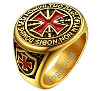 FaithHeart Personaised Retro Knights Templar Cross Rings for Dad Size Z+3, Gold Plated Medieval Symbol Christian Military Spiritual Ring Gifts