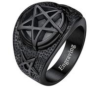 FaithHeart Personalised Black Pentagram Ring for Male Retro Style Witch Pentacle Star Finger Charm Stainless Steel Cool Mens Rings Size V 1/2
