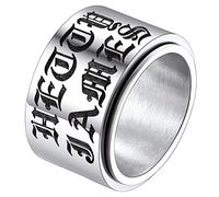 FaithHeart Personalised Fidget Rings for Anxious, 15MM Stainless Steel Band Rotating Ring Name Custom Spinning Jewelry Size T 1/2