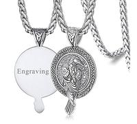 FaithHeart Personalised Mens Raven Necklace Vintage Viking Pendant Odin Crow Jewellery Stainless Steel Good Luck Charm Nordic Gifts for Son Boyfriends