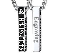 FaithHeart Personalised Viking Runes Bar Necklace for Woman, Engraved Name Vertical Bars Pendant Norse Jewellery, Nordic Gifts for Family Friends Partners