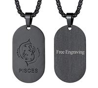 FaithHeart Personalized Custom Pisces Pendant Zodiac Symbol Jewellery Black Dog Tag Necklace Womens Stainless Steel Neck Chain 22+2inches Birthday Gift for Girlfriend