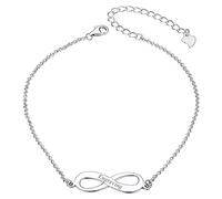 FaithHeart Personalized Custom Sterling Silver Anklets for Teen Girls Dainty Infinity Symbol Ankle Bracelets Extendable Anklet Chain 10.3inches Nice to Sensitive Skins