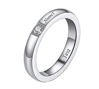 FaithHeart Personalized Names Ring for Woman, Stainless Steel Birthstone Finger Ring Stackable Jewellery, Ladies Pinky Ring Size J 1/2 - V 1/2