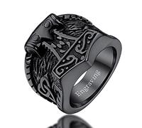 FaithHeart Personalized Viking Amulet Rings Protective Jewelry Man Retro Hammer Ring for Singers Dads Ring for Father Size Y