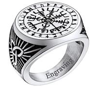FaithHeart Personalized Viking Ring for Man Antique Vegvisir Runes Finger Band Stainless Steel Norse Compass Talisman Rings for Family Father Size V 1/2