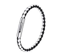 FaithHeart Plaited Wax Cord 22 CM Bracelet for Men Black & White Artificial Leather Hand Chain Bangle Rock N Roll Jewellery Birthday Gift