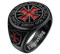 FaithHeart Punk Biker Rings for Men Vintage Knights Templar Jerusalem Cross Ring Black Steel Medieval Rings Size O Customisable
