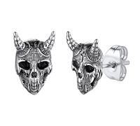 FaithHeart Punk Earrings for Men Silver Plated Satan Goat Skull Ear Stud Stainless Steel Devil Earring (Nice Gift Packaging)