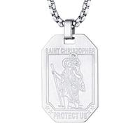 FaithHeart Saint Christopher Necklace for Man, Stainless Steel St.Christopher Dog Tag Pendant Catholic Jewellery, Religious Gifts for Fathers Day Birthday