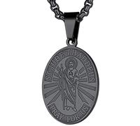FaithHeart Saint Jude Thaddeus Pendant Necklace Christian Patron Saint Protection Medal Round Coin for Men Holy Charm with Stainless Steel Chain Religious Jewellery