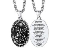 FaithHeart Saint Michael Archangel Necklace, Patron Saints of Policeman Firemen Talisman Jewelry, Stainless Steel Lucky Charm for Family Friends Partners