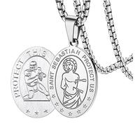 FaithHeart Saint Sebastian Necklace, Stainless Steel Patron Saint of Athletes, Stainless Steel, Cubic Zirconia