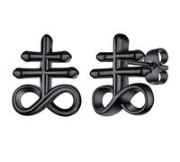 FaithHeart Satan Cross Earring Studs Black Plated Leviathan Cross Studs Satanic Earrings for Man Boy