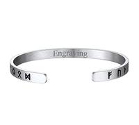 FaithHeart Silver Bracelet Mens Stainless Steel Viking Runes Open Bangle Dad Bracelet for Men Can Engrave