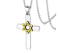 FaithHeart Silver Cross Necklace for Ladies Talisman Jewellery Star of David Hexagram Pendant Stering Silver Neck Chain 45cm+5cm