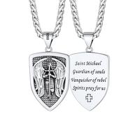 FaithHeart St Michael Archangel Necklace, Men's Saint Michael Pendant Necklaces Sterling Silver, Protective Shield Jewelry for Dad Son